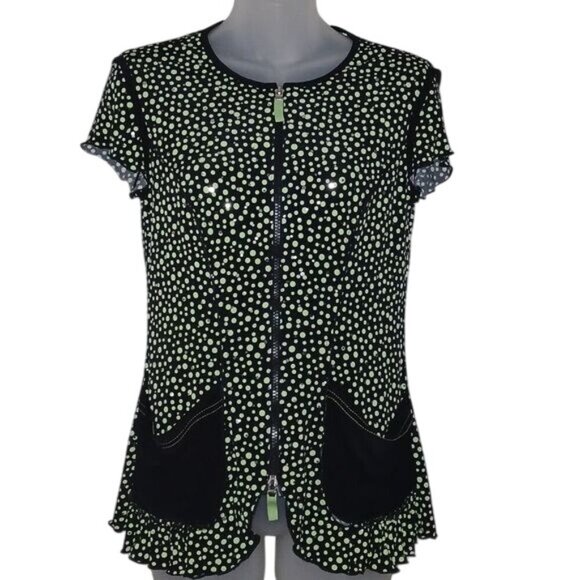 Joseph Ribkoff Neon Polka Dot Metallic Peplum Blouse - Picture 1 of 4